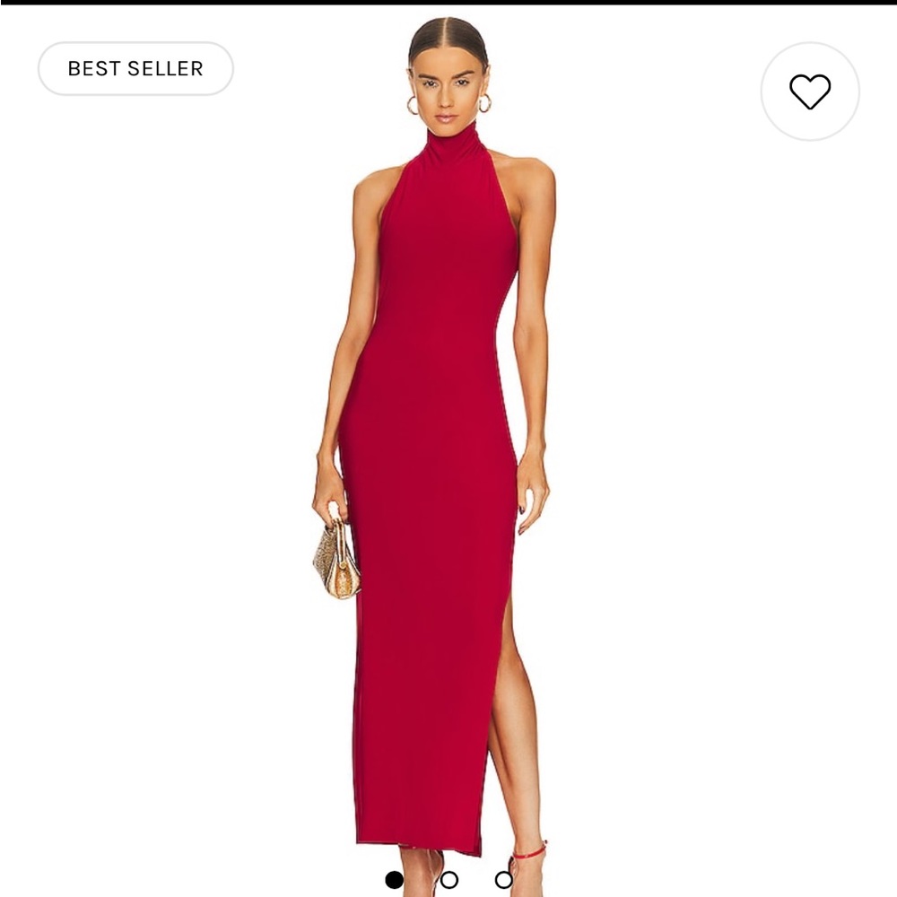 Norma Kamali halter turtleneck side slit gown